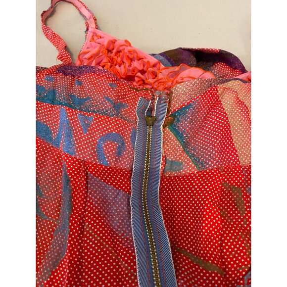 2 pc Colorful Boho Ruffled Dress Pink Textured Bodice & Crochet Shrug Small - Picture 7 of 15